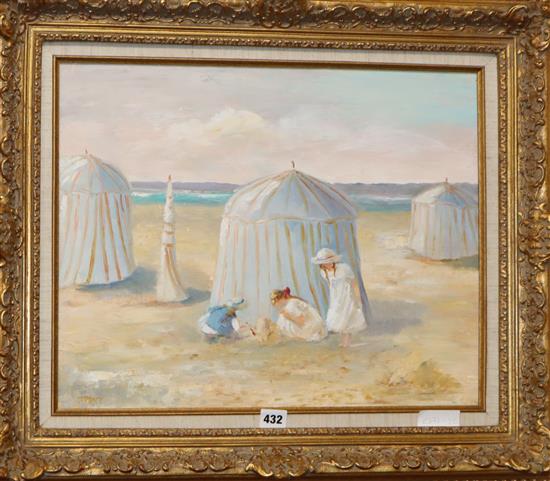 C. P. Price, oil on board, Children on a beach, 40 x 50cm